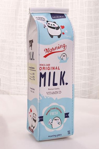 Cute Cartoon Milk Carton Pattern Zippered Pencil Case