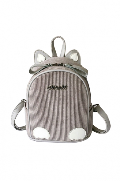 Cute Metal Letter Pattern Embellished Ribbed Corduroy Backpack School Bag