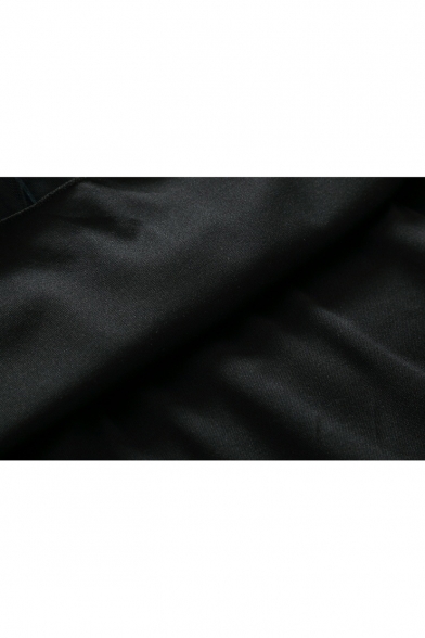 Denim Mesh Patchwork Bear Embroidered Lapel Collar Long Sleeve Midi A-Line Dress