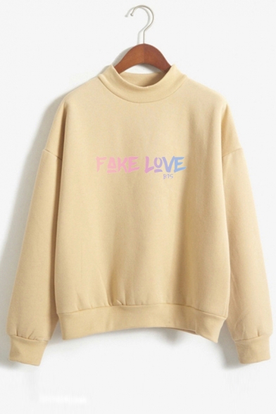FAKE LOVE Letter Printed Round Neck Long Sleeve Sweatshirt