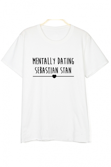 MENTALLY DATING Letter Heart Printed Round Neck Short Sleeve Tee