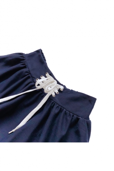 Preppy Style Striped Print Lace-Up Waist A-Line Mini Skirt