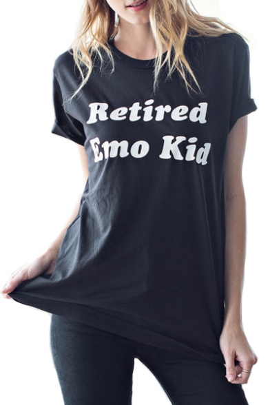 RETIRED Letter Printed Round Neck Short Sleeve Leisure Tee