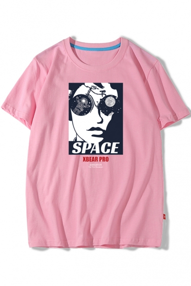 SPACE Letter Character Printed Round Neck Short Sleeve Tee