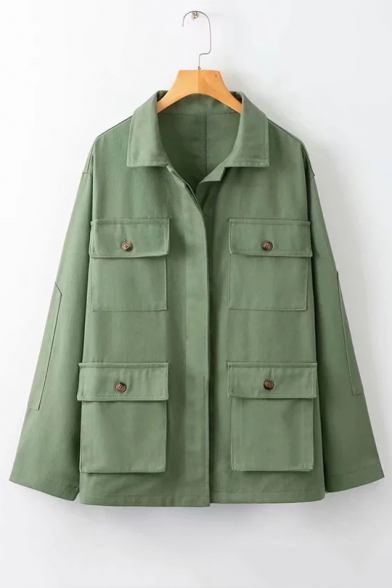 Unique Button Down Lapel Collar Long Sleeve Plain Oversize Jacket