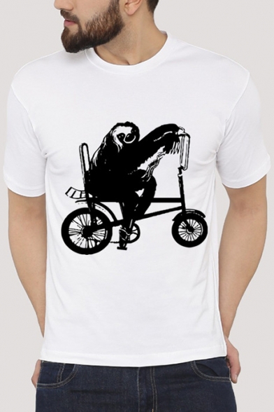 Bicycling Sloth Printed Round Neck Short Sleeve Tee
