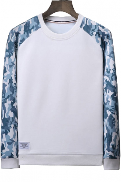 Color Block Camouflage Printed Raglan Long Sleeve Round Neck Sweatshirt