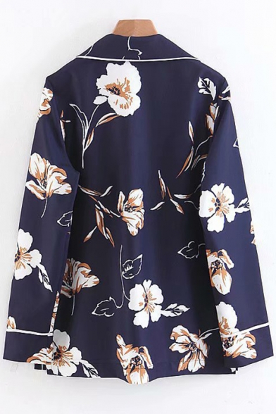 Floral Printed Notched Lapel Collar Long Sleeve Shirt