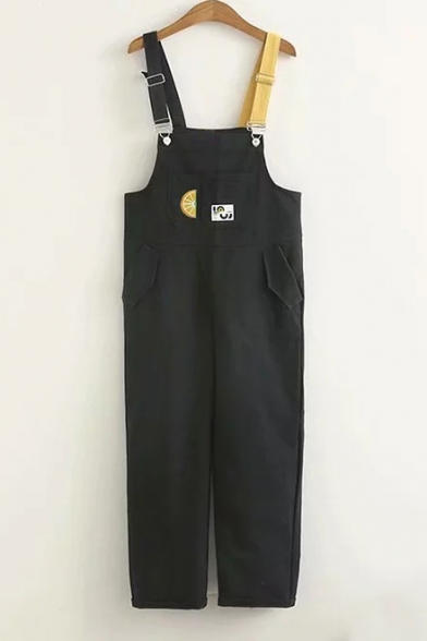 Lemon Embroidered Contrast Straps Sleeveless Overall Jumpsuit
