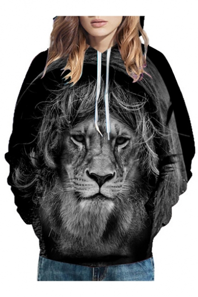 Popular 3D Lion Printed Long Sleeve Unisex Hoodie