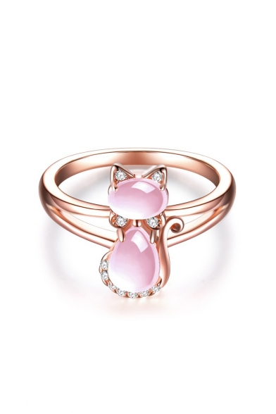 Unique Diamante Embellished Cat Gilded Ring