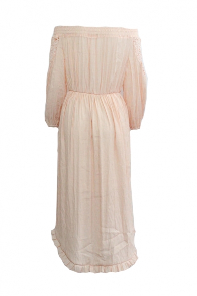 Bohemia Style Off The Shoulder Long Sleeve Lace Insert Maxi Asymmetric Dress