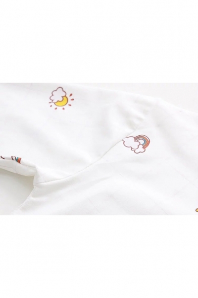 Cute Cartoon Cloud Plaid Printed Round Neck Long Sleeve Tassel Embellished Sweatshirt