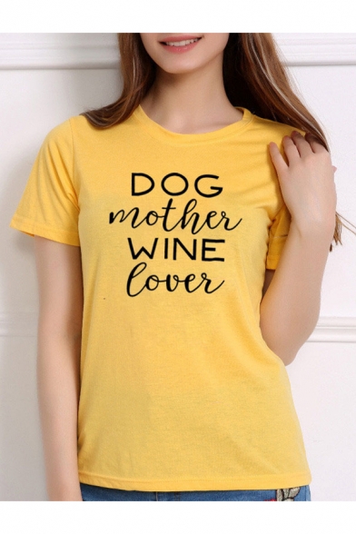 DOG MOTHER Letter Printed Round Neck Short Sleeve Tee
