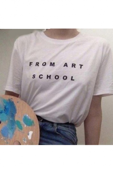FROM ART SCHOOL Letter Printed Round Neck Short Sleeve Tee