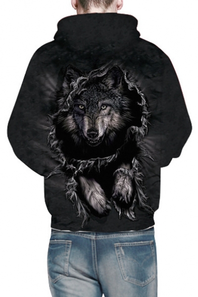 Stylish Wolf Printed Long Sleeve Casual Hoodie