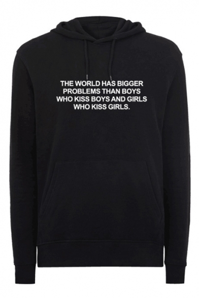 THE WORLD HAS BIGGER PROBLEMS Letter Printed Long Leisure Hoodie