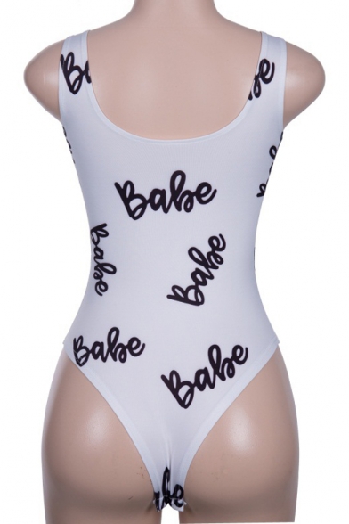BABE Letter Printed Round Neck Sleeveless Slim Bodysuit