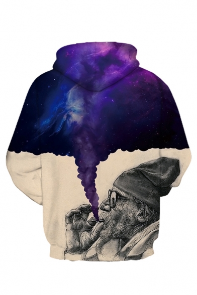 Color Block Smoke Galaxy Character Printed Long Sleeve Unisex Hoodie