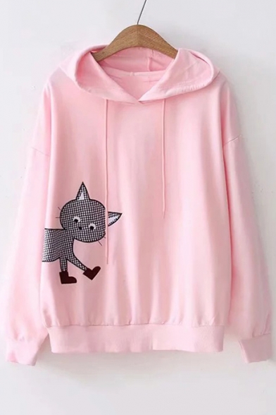 Fall Collection Cat Embroidered Long Sleeve Leisure Loose Hoodie