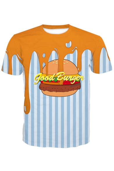 GOOD BURGER Letter Color Block Food Striped Printed Round Neck Short Sleeve Tee