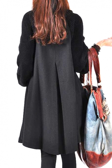 High Neck Long Sleeve Button Down Loose Tunic Cape