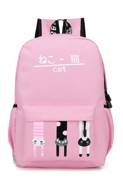 Japanese Letter Cat Printed Backpack School Bag