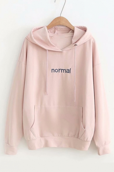 NORMAL Letter Embroidered Long Sleeve Leisure Hoodie