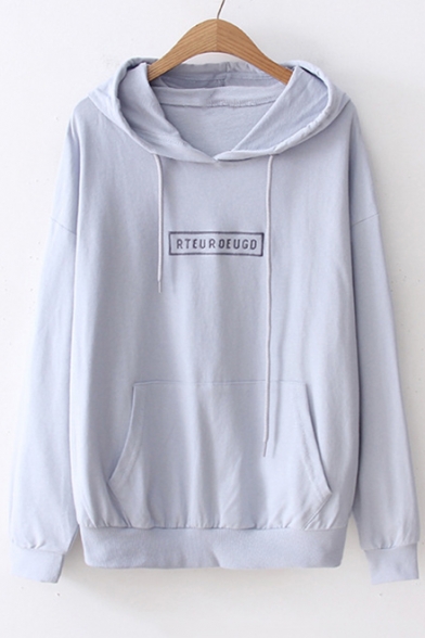 Relaxed Letter Graphic Embroidered Long Sleeve Hoodie