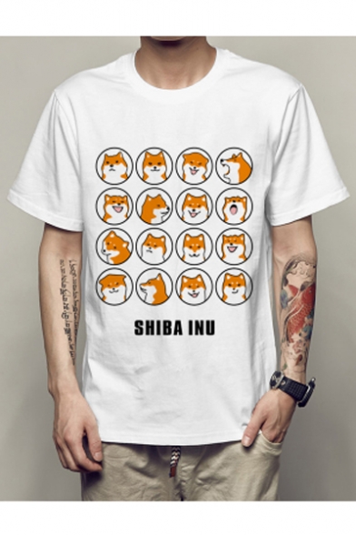 SHIBA INU Letter Dog Printed Round Neck Short Sleeve Tee