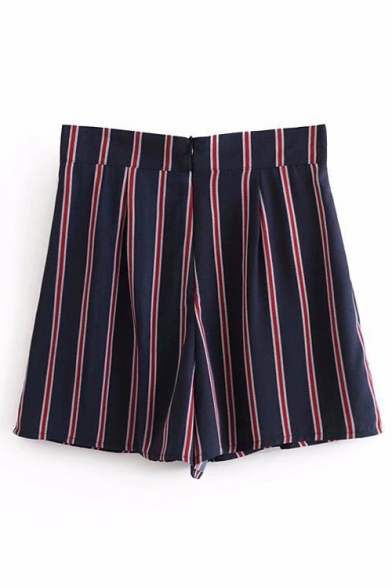 Striped Printed High Waist Tie Front Loose Shorts