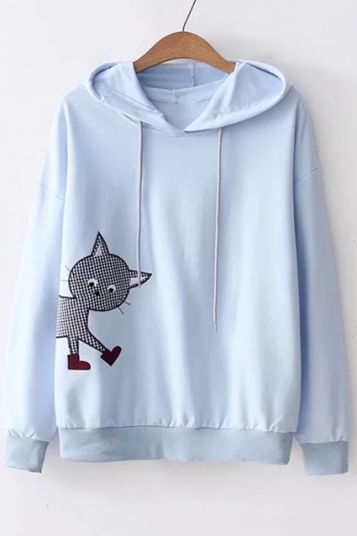 Fall Collection Cat Embroidered Long Sleeve Leisure Loose Hoodie