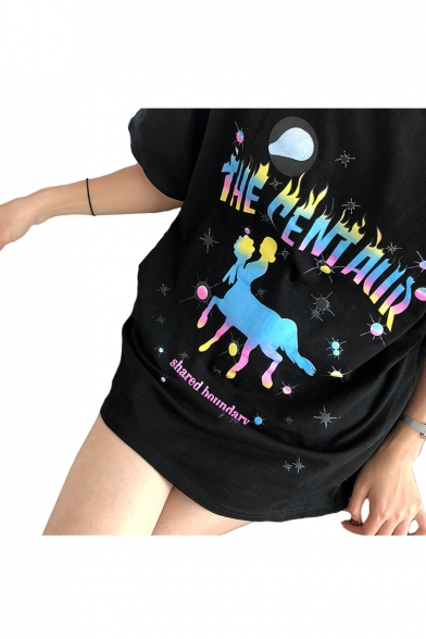 Fancy Colorful Centaur Letter Printed Round Neck Short Sleeve Tee