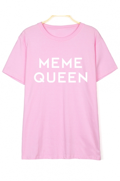 MEME QUEEN Letter Printed Round Neck Short Sleeve Tee