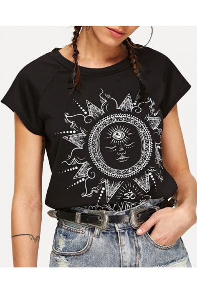 

Sun HEY SUNSHINE Letter Printed Round Neck Short Sleeve Tee, Black;white;yellow, LC478218