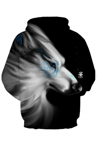 Wolf Snowflake Printed Long Sleeve Unisex Hoodie