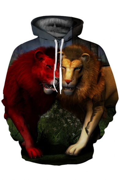 3D Lovely Lions Printed Long Sleeve Casual Hoodie