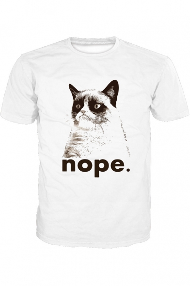 Cat NOPE Letter Printed Round Neck Short Sleeve Tee