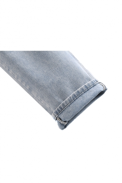 Cut Out Detail Zipper Fly Plain Loose High Waist Jeans