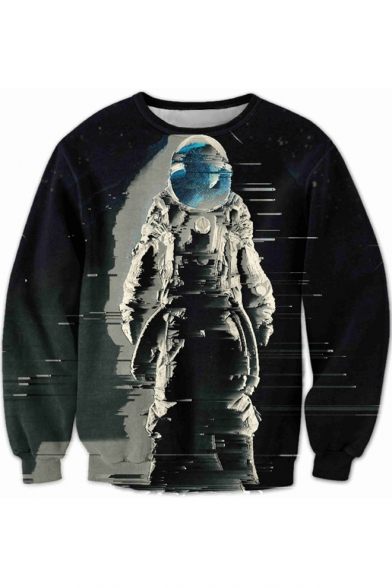 Digital Astronaut Printed Round Neck Long Sleeve Sweatshirt