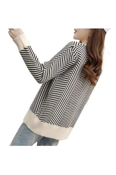 Leisure Striped Printed Long Sleeve Button Down Cardigan