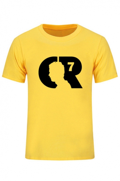 CR Letter Character Printed Round Neck Short Sleeve Tee