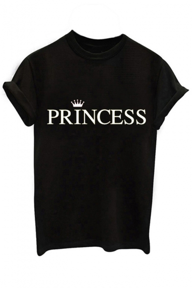 Crown PRINCESS Letter Printed Round Neck Short Sleeve Tee