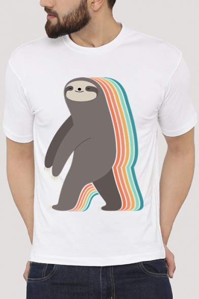 Cute Sloth Printed Short Sleeve Round Neck Tee