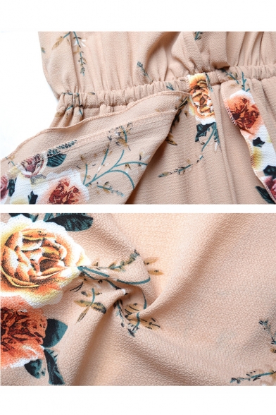 Ruffle Detail V Neck Floral Printed Short Sleeve Romper