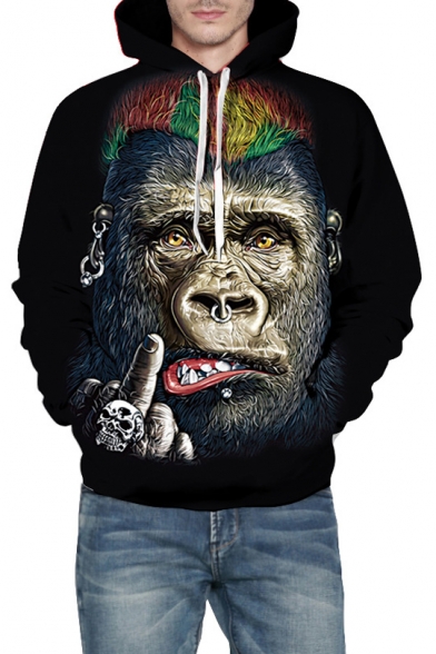 

3D Orangutan Printed Leisure Loose Long Sleeve Hoodie, LC479624