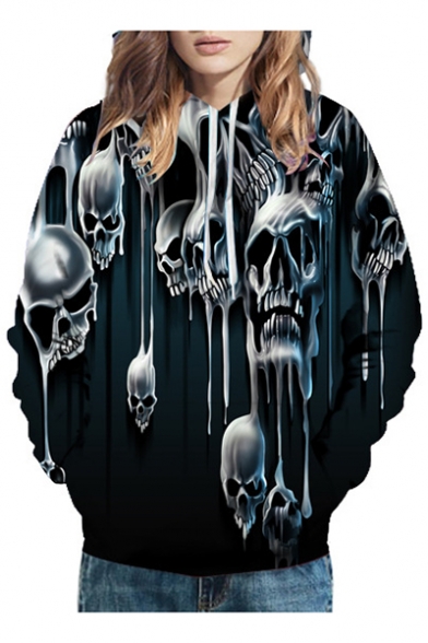 3D Unisex Skull Printed Long Sleeve Loose Hoodie