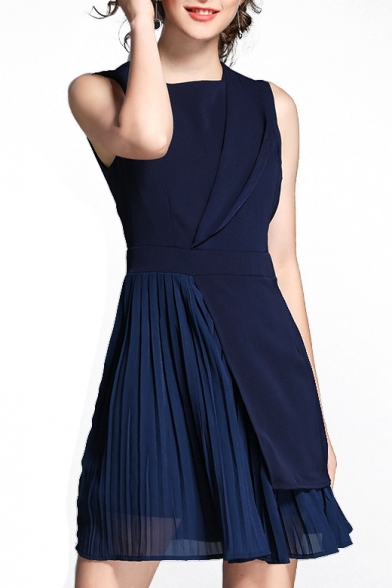 Elegant Patchwork Sleeveless Round Neck Mini A-Line Dress