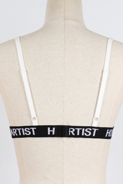 Floral Embroidered Letter Printed Rib Trim Hollow Out Sexy Bralet