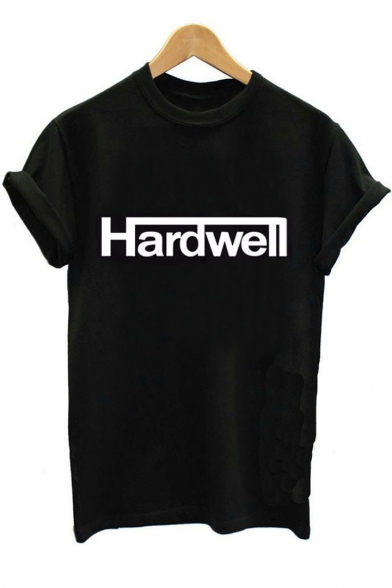 HARD WELL Letter Printed Round Neck Short Sleeve Tee